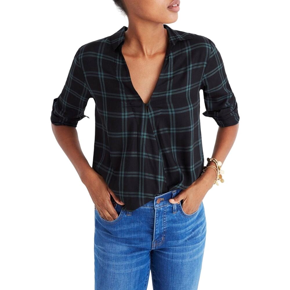 Madewell Texture & Thread Crepe Wrap Plaid Blouse Women’s Size XS NWOT